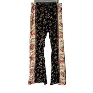 Billabong LG Pants Flowy Contrast Color Panel Boho Floral Print Wide Flare Leg